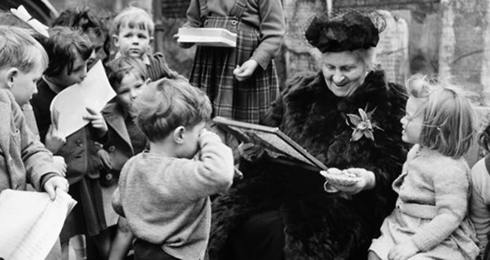 Maria Montessori with children, Photograph: Popperfoto/Getty Images