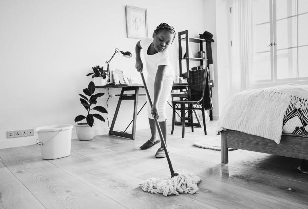 Young-teen-girl-sweeping-up-floor, photo credit Rawpixel