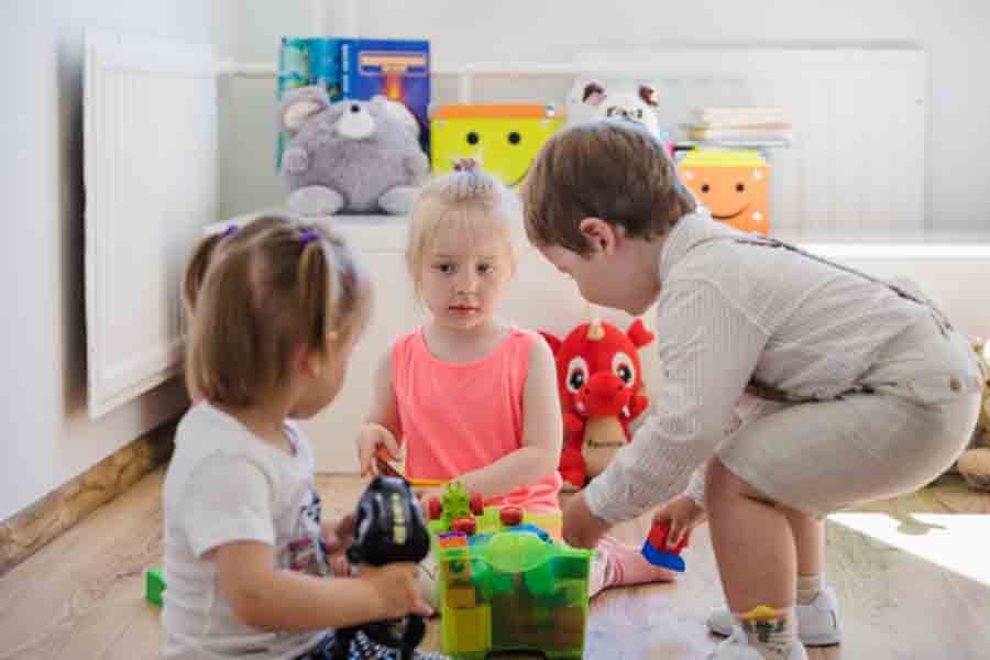 Children play with toys